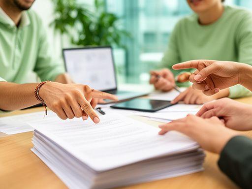 Gründerteam diskutiert Unterlagen zur GmbH-Gründung an einem Konferenztisch